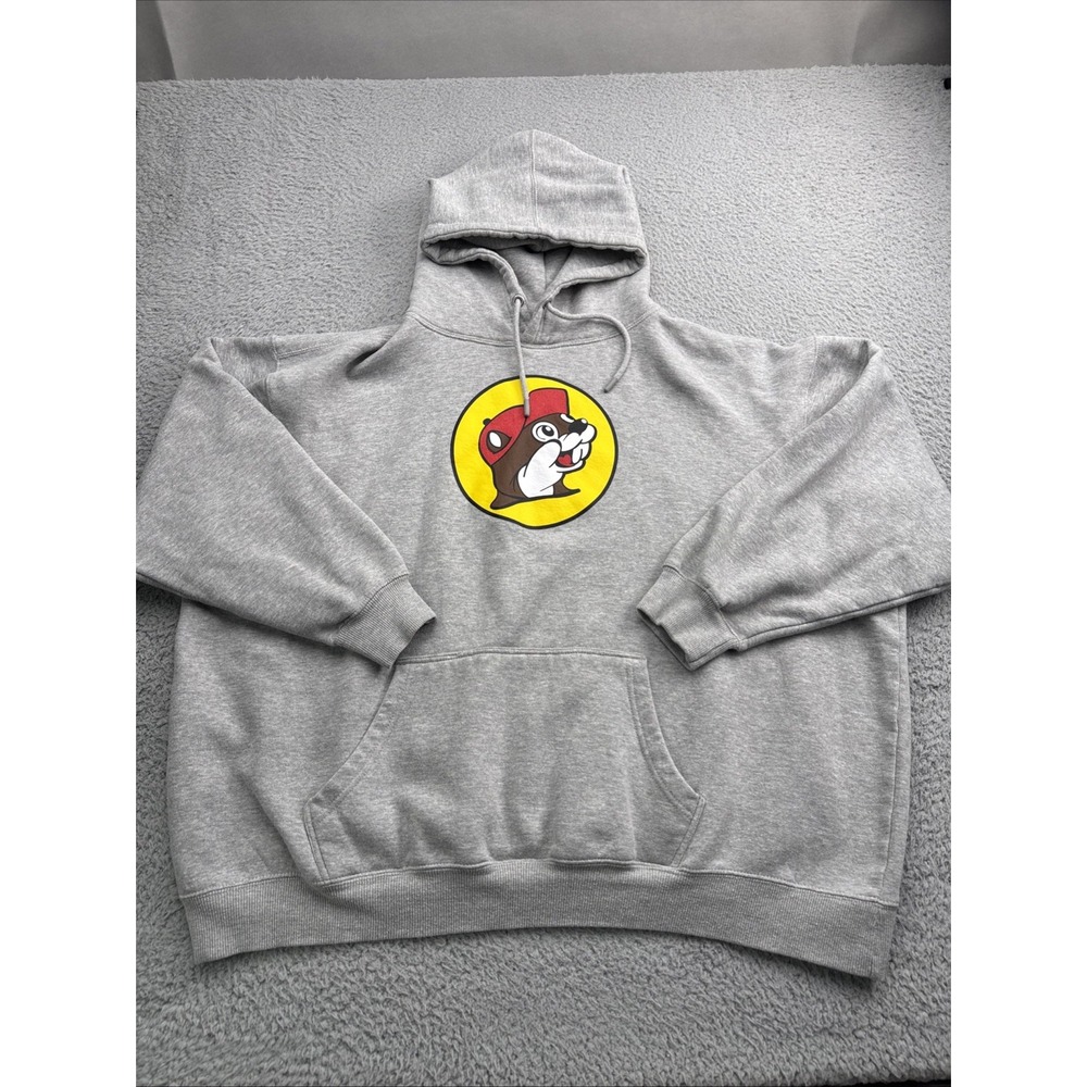 Buc-ee's Hoodie Mens 3XL Gray Graphic Logo Fleece Pullover Sweatshirt